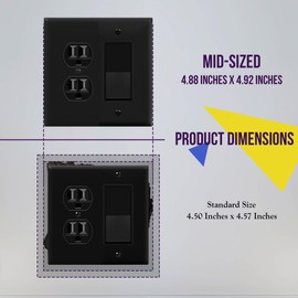 ENERLITES Combination Duplex Receptacle Outlet/Decorator Switch Wall Plate, Mid-Size 2-Gang 4.88" x 4.92", Polycarbonate Thermoplastic, 882131M-BK, Black