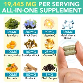 Sea Moss Black Seed Oil Ashwagandha Ginger, Sea Moss Capsule Supplement with Turmeric Burdock Root Bladderwrack Vitamin C Vitamin D3 Enhanced Immunity & Energy Sea Moss Black Seed Oil Capsule 60 Count