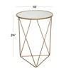 HomePop Metal Accent Table Triangle Base Round Mirror Top, Gold