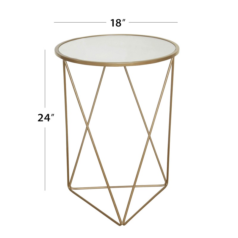 HomePop Metal Accent Table Triangle Base Round Mirror Top, Gold