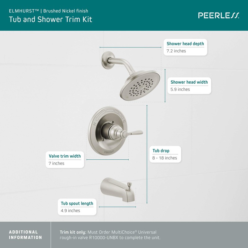 Peerless PTT14465-BN Elmhurst shower trim kit Tub & Shower, With