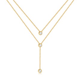 Liebendo 316L Stainless Steel/Metal Hypoallergenic, Double Row Y-Shaped Necklace, Cubic Zirconia, 3 Colors, Pearl, No Gemstone