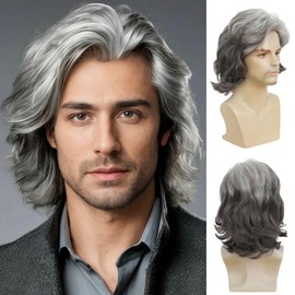 Siudus Mens Grey Short Wig Layered Middle Part Hair Wigs Heat Resistant Fibre Daily Cosplay Wig