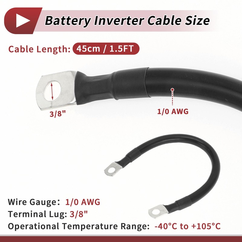 HEROFFIX 1 Pc Battery Inverter Cable Battery Cable 3/8" Lug