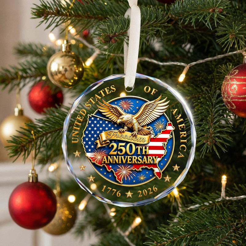 250th Anniversary Ornament 1776-2026 - Patriotic Crystal Christmas Decor