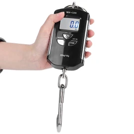 Báscula Colgante Electrónica Portátil, Pantalla LCD Digital Retroiluminada Kg/Lb/JIN 200KG con Gancho, para Pesar Equipaje, Entrega Urgente, Pesca, Caza, Arroz, Cerdos, Ovejas(Marco de plata)
