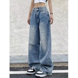 EMMIOL Women Wide Leg Baggy Jeans Low Waist Y2K Boyfriends Jeans Loose Denim Pants Blue