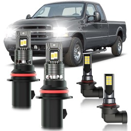 HUOKEDS Fits for 1999-2004 Ford F250 Fog Lights Bulbs Combo, 4pcs Super Bright White Dual Beam and Fog Lights Blubs Package, 1:1 Size as Stock Bulbs, Plug and Play