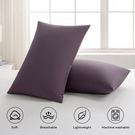JELLYMONI Pillowcases King Set of 2 Cotton Envelope Pillow Covers Purple 20×36in Bed Pillow Cases 100% Washed Cotton Soft Breathable (Pillows are not Included)