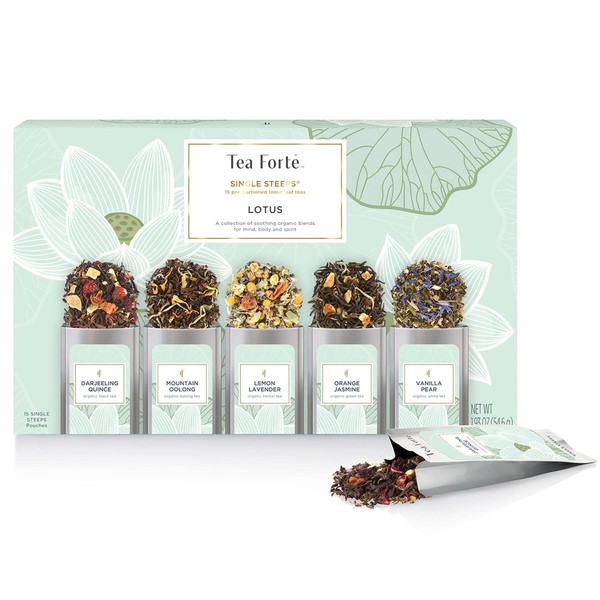 Tea Forte Single Steeps Loose Leaf Tea Sampler, Assorted Variety