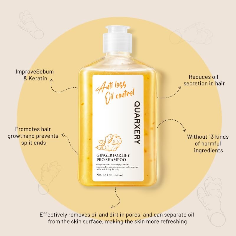 QUARXERY Shampoo Anticaída Ginger Pro Shampoo: y Cabello Graso con