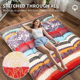 Japanese Floor Mattress,Roll Up Memory Foam Tatami Mat Easy to Store and Portable,Futon Mattress Suitable for Camping and Guest Room (Bohemia, Queen (80" X 60"))