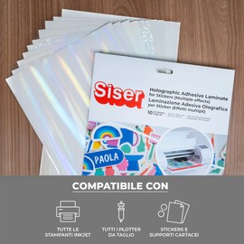 Siser Pellicola Laminazione Adesiva OLOGRAFICA per Sticker, formato A4 (10 fogli, effetti misti) - Anti-Sbavatura e Waterproof, Alta Adesività, No Laminatrice, Ideale per Sticker, ScrapBooking