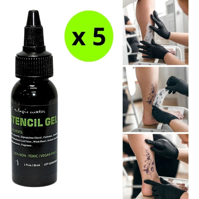 Kit Gel Hectografico Pega Stencil Para Tatuaje 5pzs Transfer