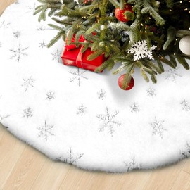 Faux Fur White Tree Skirt, 36 inches Christmas Tree Skirt for 5ft Xmas Tree Decorations and Ornaments, Christmas Tree Rug for Holiday Party Golden