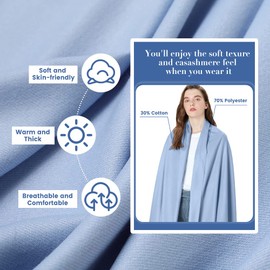 MaaMgic Women's Large Warm Cashmere Feel Pashmina Shawls Wraps Light Soft Winter Girl Scarf,Blue Light-AGA