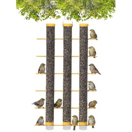 Songbird Essentials Giant Finch Feeder, Finches Favorite Yellow 3 Tube Thistle Feeder with Perches for up to 24 Goldfinches