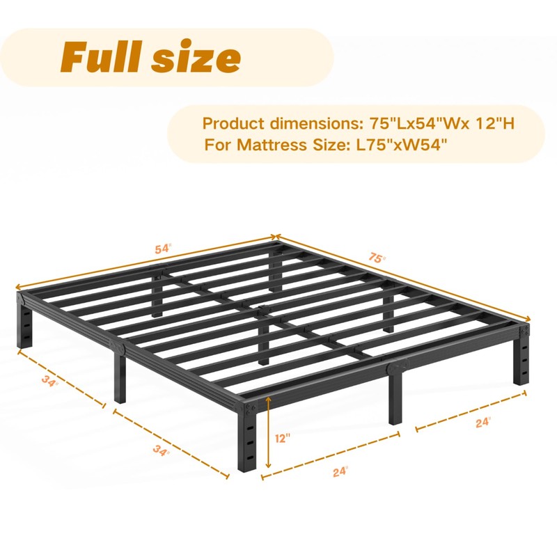 Neslime 12 Inch High Full Size Bed Frame Metal, Platform