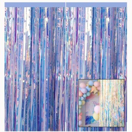 ZYOOO Pack of 2 Foil Curtains Colourful Rainbow Metallic Tinsel Curtains for Party Birthday Wedding Decoration