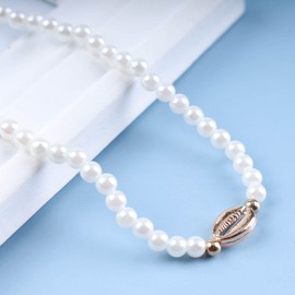 Erimberate Bohemian Pearl Shell Choker Necklace Gold Cowrie Shell Necklace Baroque Pearl Chain Necklace Seashell Pendant Necklace Cowrie Necklace Chain Jewelry for Women and Girls Gifts