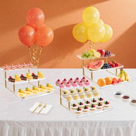 HEKORE 3 Tier Serving Tray Set for Entertaining, Acrylic Wedding Dessert Table Display Set, Cupcake Stand Buffet Risers for Birthday Party Baby Shower (Medium)