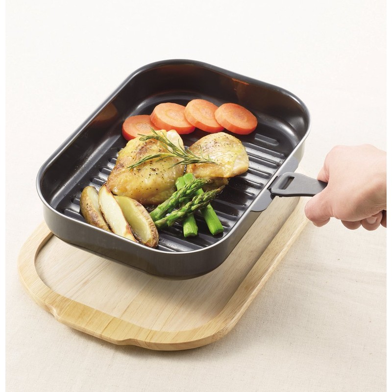 PEARL METAL HB-997 Relaxing Square Wooden Plate for Grill Pans,