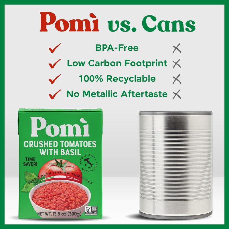 Pomì Crushed Tomatoes with Basil - Creamy, Velvety Italian Sauce,