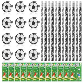 Trukafie Pack of 12 football erasers, 12 pieces football pencils, 12 pieces pinball game football playing field, football party bags for school, stationery, children's birthday party favours