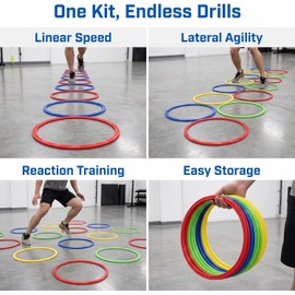 12 Aros Deportivos de Velocidad: Aros de plástico para Saltar, para Ejercicios de Agilidad, círculos de Agilidad Coloridos, círculos de Entrenamiento de fútbol para niños y Adultos.