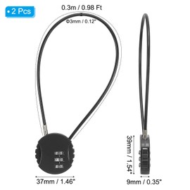 PATIKIL 2 Pack 3 Digit Combination Lock, Round Helmet Padlock Cable Lock Gym Locker Lock with 0.98Ft Flexible Security Steel Lock Wire for Bike Locker Travel Luggage, Black