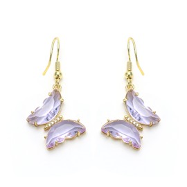 EVER FAITH Light Purple Rhinestone Crystal Golden Plated Hypoallergenic Cute Charms Dangling Butterfly Earrings Dainty Costume Wedding Party Jewellery for Women Teen