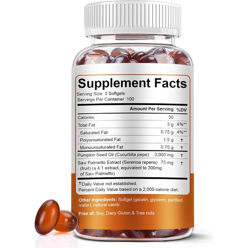 BEWORD Pumpkin Seed Oil with Saw Palmetto, 3000mg Per Serving