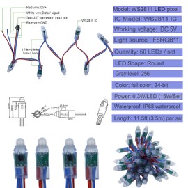 MTYTOT 500PCS WS2811 Pixels Digital Addressable LED String Lights ip68 Waterproof RGB Full Color 12mm DC 5V led Pixels Light for Christmas Party Advertising Board Decoration