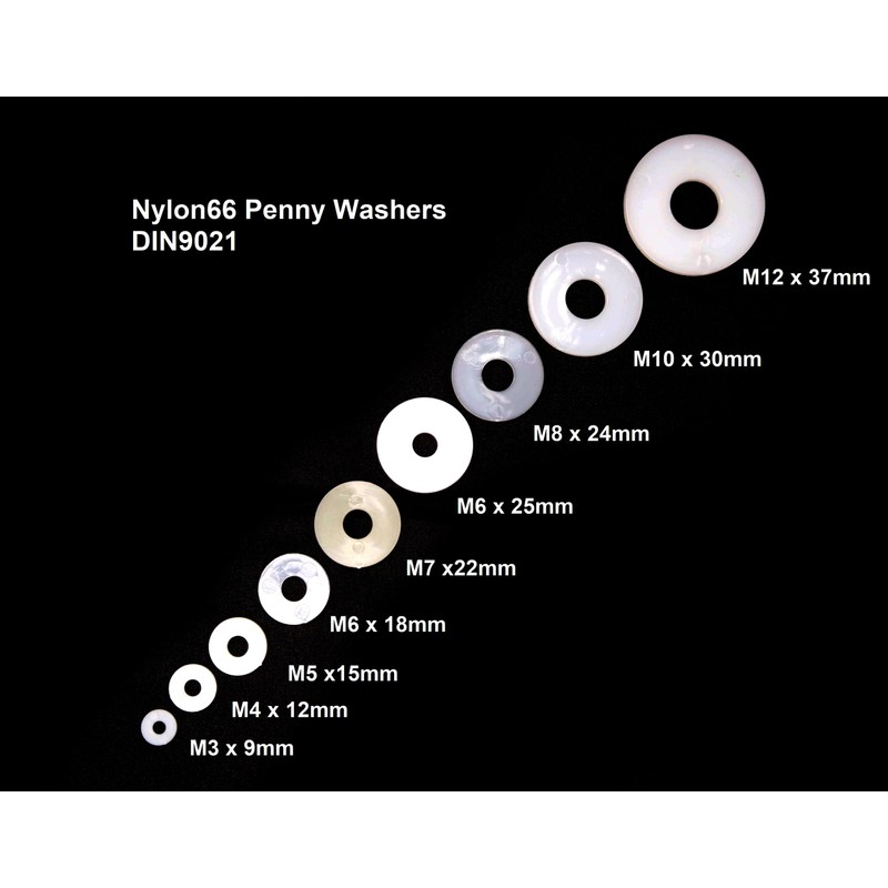Nylon Penny Washers M12 x 37mm Outer Diameter x 3mm