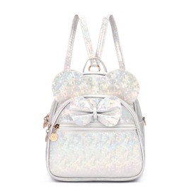 KL928 Girls Bowknot Polka Dot Cute Mini Backpack Small Daypacks Convertible Shoulder Bag Purse for Women (Shiny White)