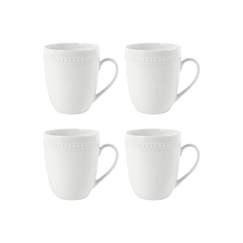 Everyday White Beaded Set of 4 Mugs, 14 ounce