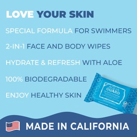 AQUA GUARD After-Swim Face & Body Wipes | Neutralize chlorine scent and residue | Moisturizing RINSE-FREE Formula (1 Pack of 25)
