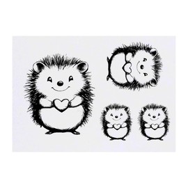 4 x 'Cute Hedgehog with Heart' Temporary Tattoos - Water Resistant, Skin-Safe, Non-Toxic Transfers, Mixed Sizes (TO00082374)