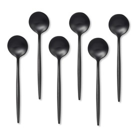Black Coffee Spoons Set,Stainless Steel Teaspoons of 6,Espresso Spoons 5.11 inch,Demitasse Dessert Scoop,Small Tea Scoop Mini for Stirring,Matte Finish,Dishwasher Safe