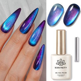 BORN PRETTY Cat Magnetic Eye Gel Nail Polish,Night Purple Magnetic Gel Polish Blueberry Cat Magnetic Eye Gel Manicure Nail Art DIY 15ml