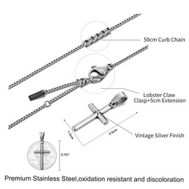 murtoo Silver Cross Necklace for Women Stainless Steel Cross Necklace Silver 3D Engraving Religious Necklace Gifts for Boys Girls Vintage Silver (S) 20''