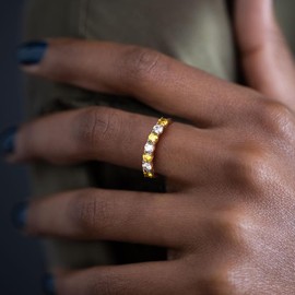 CAIDIKA November Birthstone Wedding Band 925 Sterling Silver Stackable 7 Stone Rings Yellow Topaz Citrine Rings for Women, Size 6