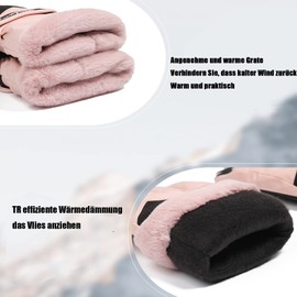 FAYHIJUN Handschuhe Winter für Damen Mädchen skihandschuhe Winterhandschuhe wasserdichte PU Palme Warm Fahrradhandschuhe Winddichte Thermohandschuhe Sports Laufen Radfahren