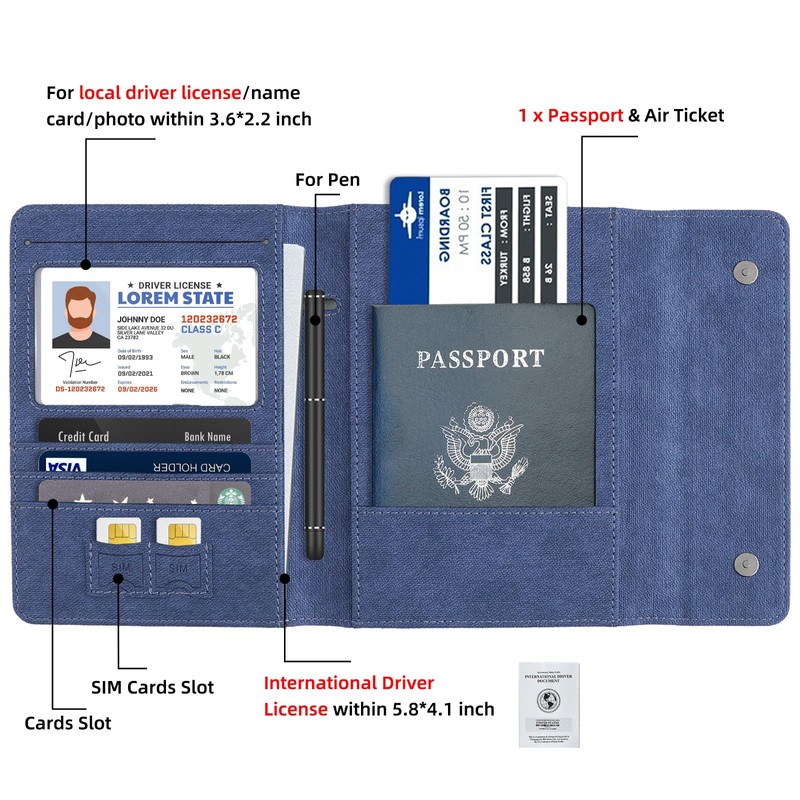 WALNEW Passport Holder for Travel, RFID Blocking Passport Book Wallet