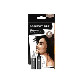 Crafter's Companion Spectrum Noir Classique Blend Twin Tip Blendable Alcohol Based Marker Set - Pack of 6 - Dark Skintones