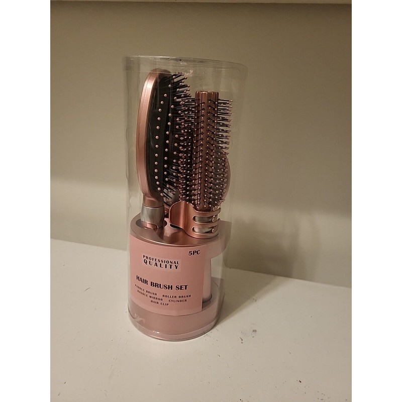 Professional Quality 5-Piece Professional Quality Hair Brush Gift Set, Mirror,