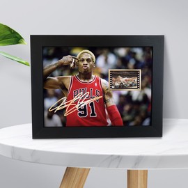 ORIMAMI Sport Superstar Dennis Rodman Poster Desktop Framed Photo Gift 8x6 Inches,with Signed and 1x35mm Film Mini Cell Display,Great Memorabilia Gift for Basketball Fans