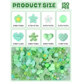 150PCS Acrylic Pastel Beads for Jewelry Making, Kalolary Colorful Bow Butterfly Flower Kawaii Plastic Candy Heart Cute Macaroon Aesthetic Beads for Bracelet Necklace DIY Supplies (Green)