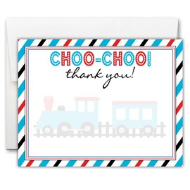 Train Thank You Card - Set of 15 FLAT cards with envelopes