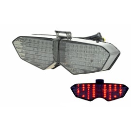 TOPZONE Fit For 2003-2009 YZF-R6S, 2003-2005 YZF-R6; Rear Lamp Brake Tail Light with Integrated Turn Signal Indicators (Smoke, Style3:Sequential LED Taillight+Turn Signal)